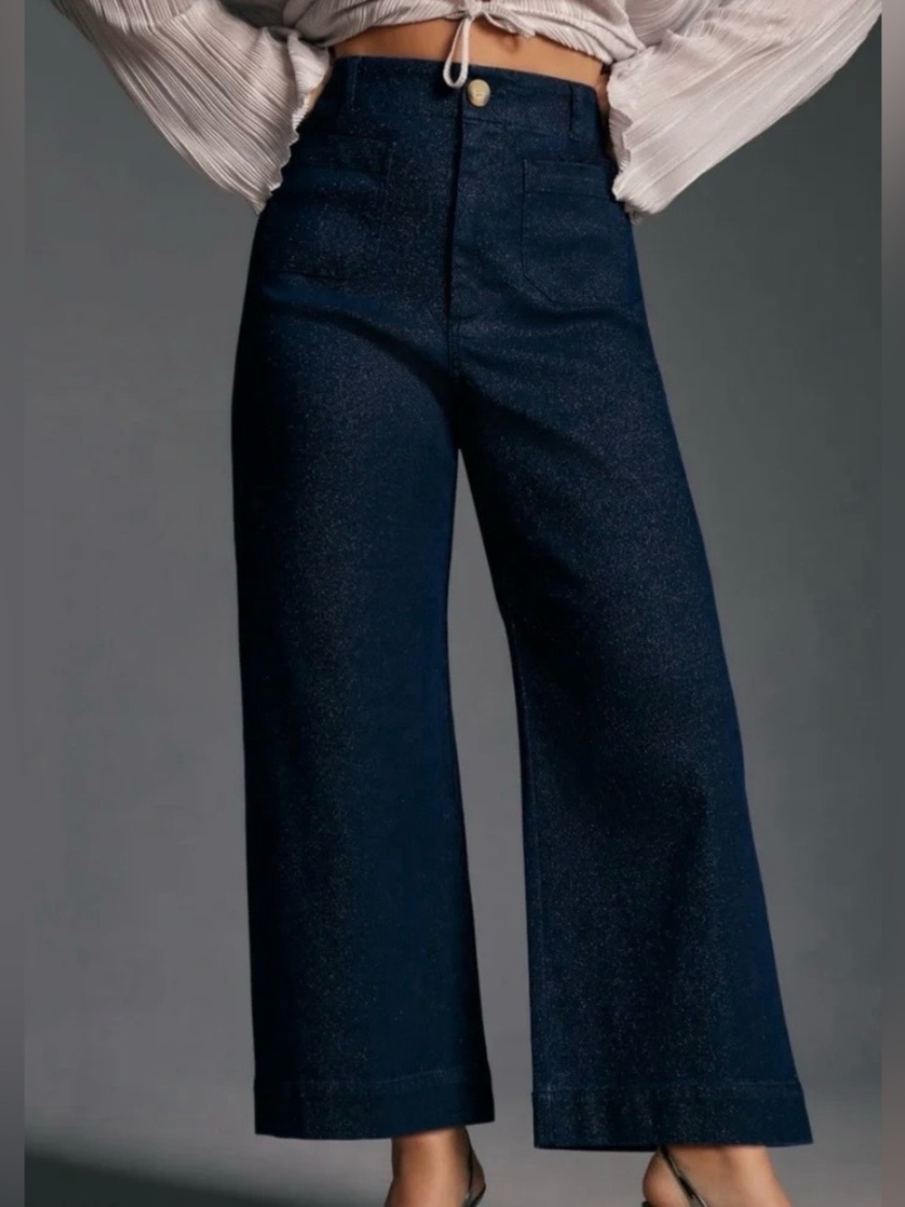 Anthropologie Maeve The Colette wide leg cropped lurex Sparkle blue jeans size28